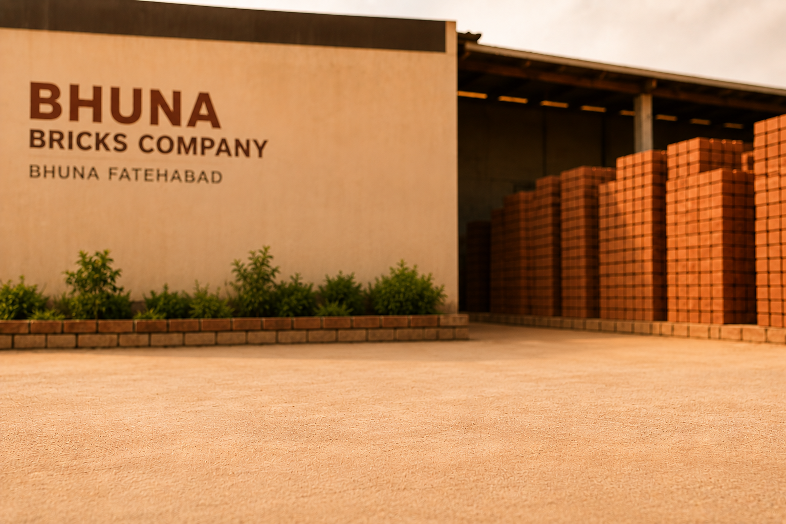 Bhuna Bricks Company facility — BBC1 yard building with stacked bricks, Bhuna Fatehabad