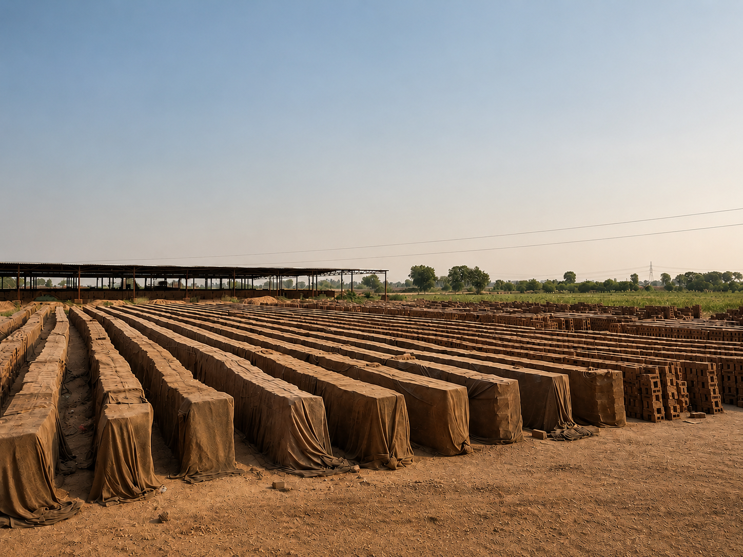 Green bricks drying in rows at BBC1 yard — Bhuna Bricks Company, Fatehabad Haryana