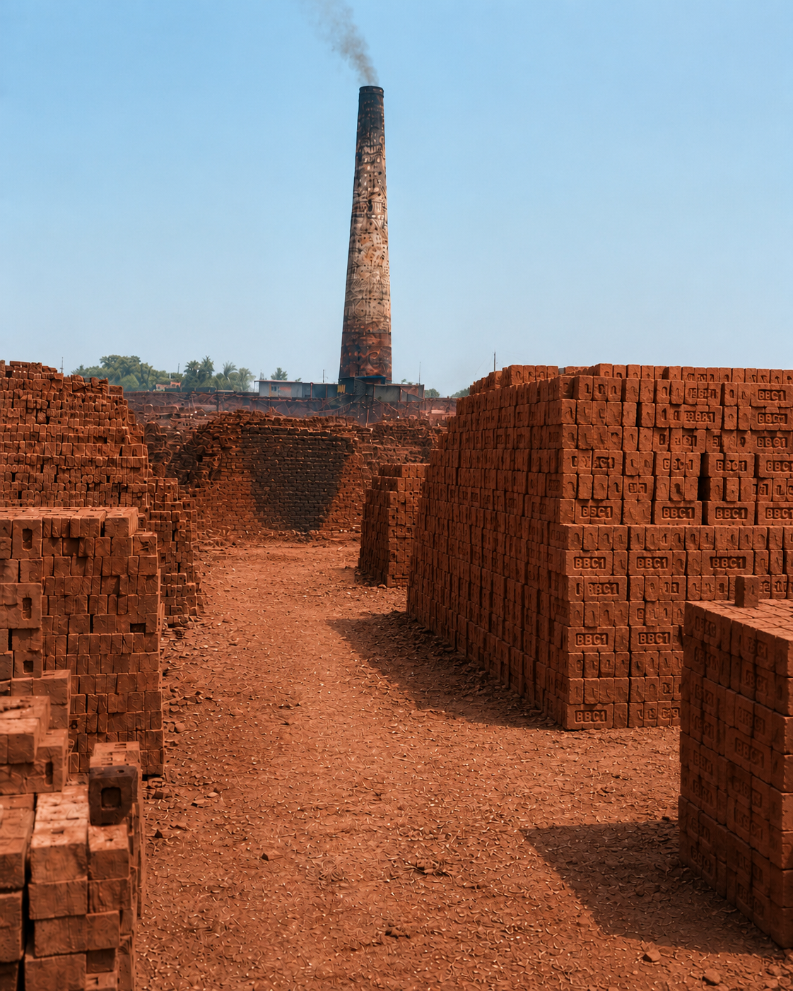 Fresh-fired BBC1 Dabbi bricks stacked and ready for dispatch